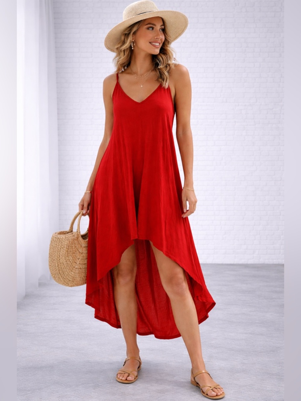 Turquoise Haven Red High Low Spaghetti Strap High-Low Dress Tunic NWT S/M